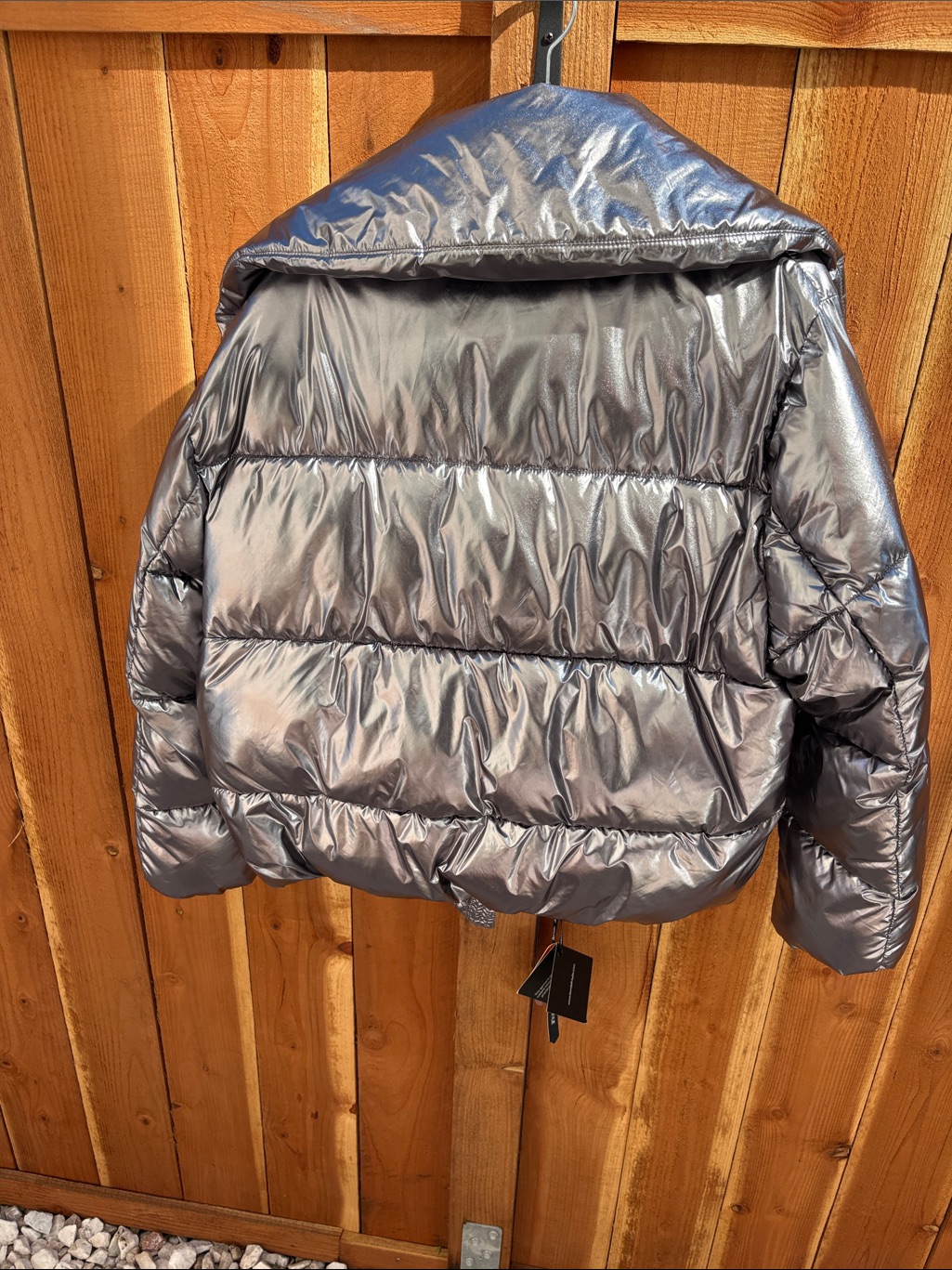 Kendall & Kylie Shiny Silver Metallic Puffer Coat — image 4 of 7